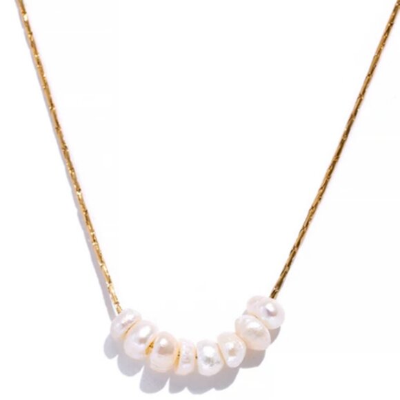 Free Natural Pearl Beads Chic Necklace Thin Chain Stainless Steel - Picture 2 of 2